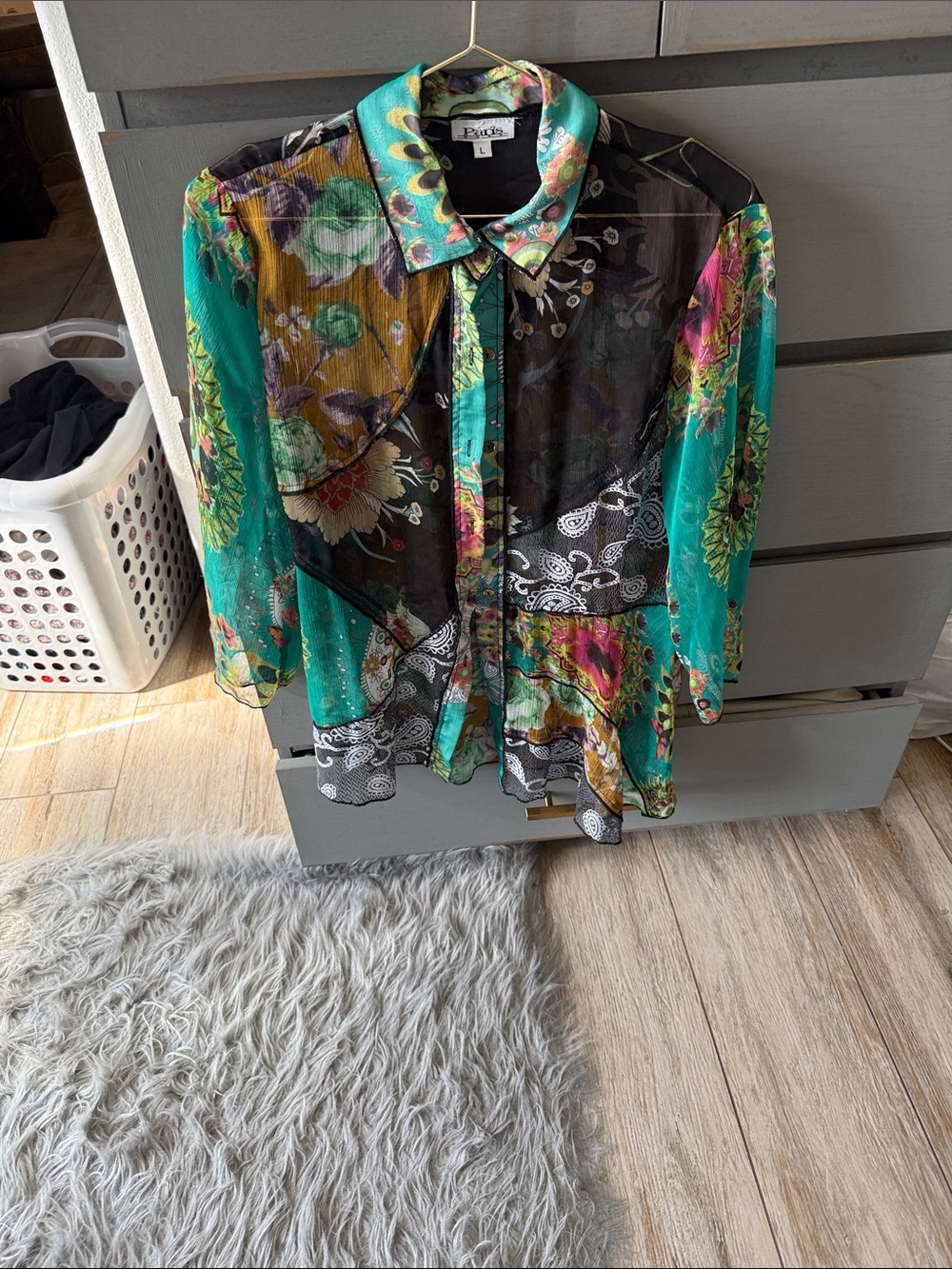 Pinko Multicolor Floral Patchwork Sheer Button-Down Shirt